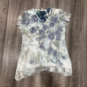 Brittany Black Blue and White Lace Blouse